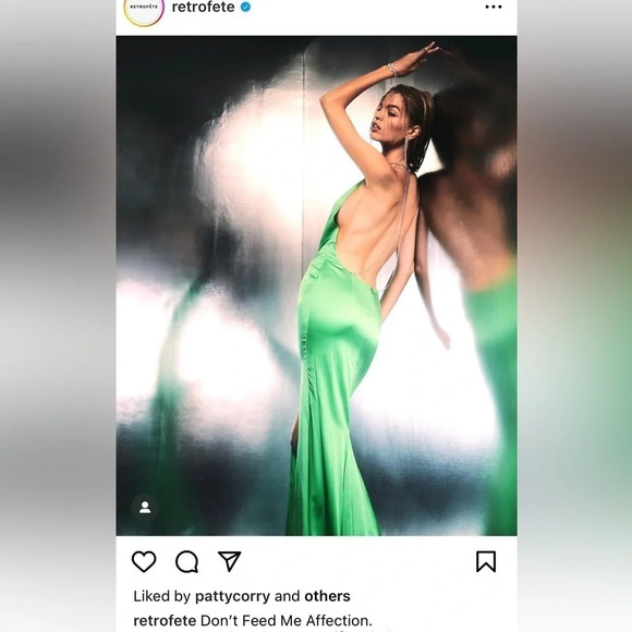 Retrofete Satin Crystal Margot Gown in Green XSmall New. Long Maxi Dress - Picture 15 of 17